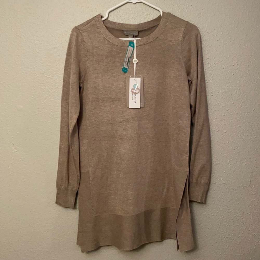 Evolution by Cyrus Nickie Side Slit Ribbed Detail Pullover Sweater Dress